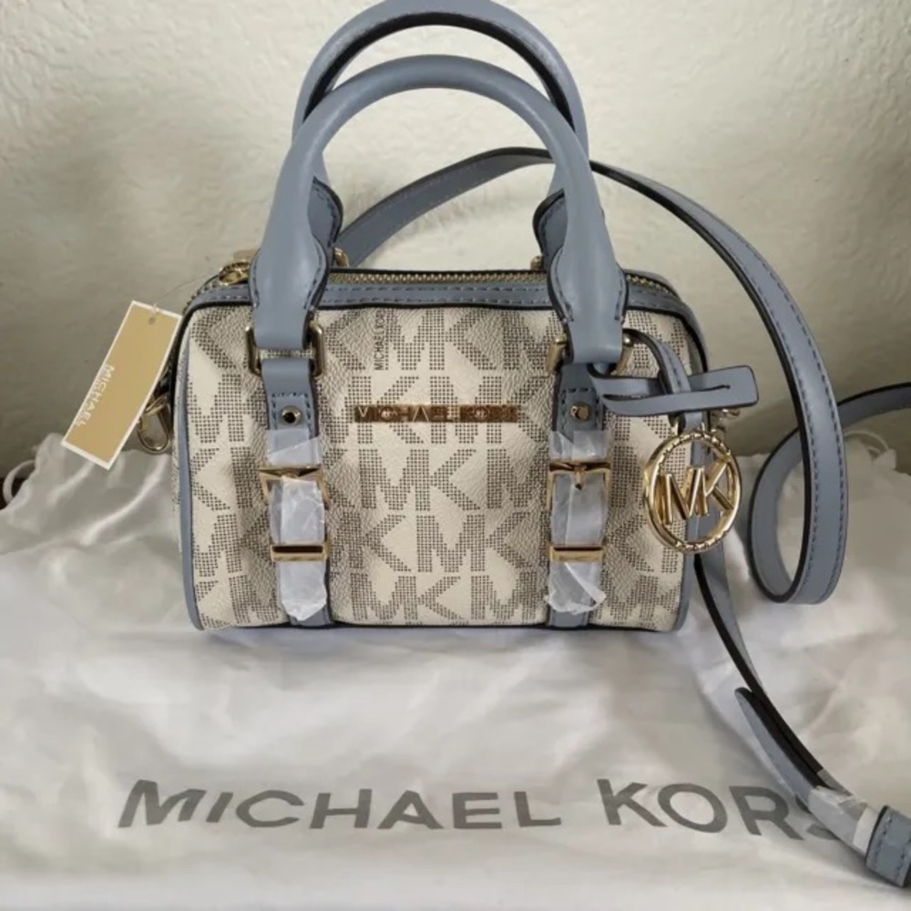 🩵NWT MICHAEL KORS BEDFORD LEGACY XS LOGO DUFFLE CROSSBODY BAG Blue Multi CUTE🩵